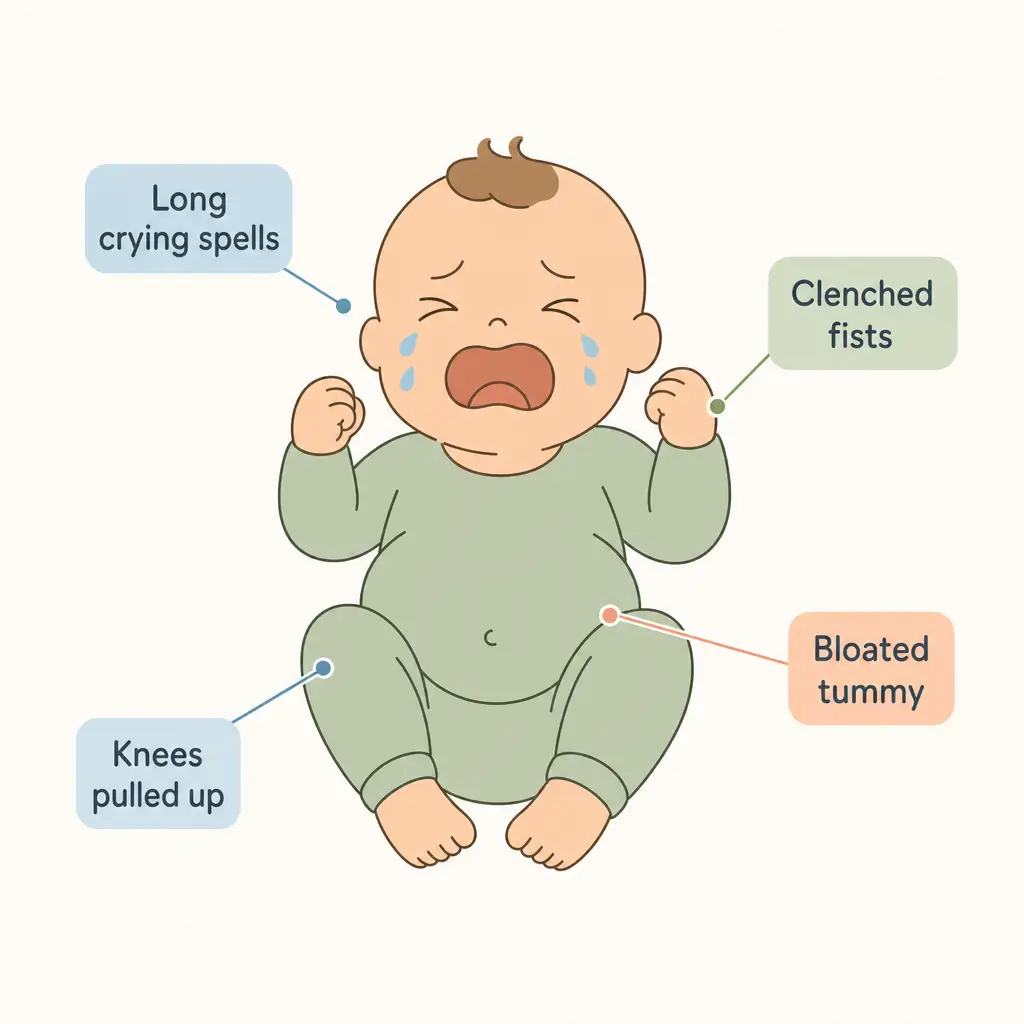 Breastfed baby crying with knees pulled up during a colic episode