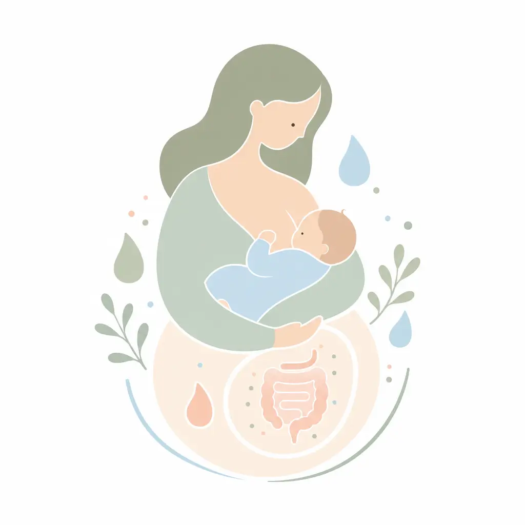 Mother breastfeeding her baby in a calm, upright position