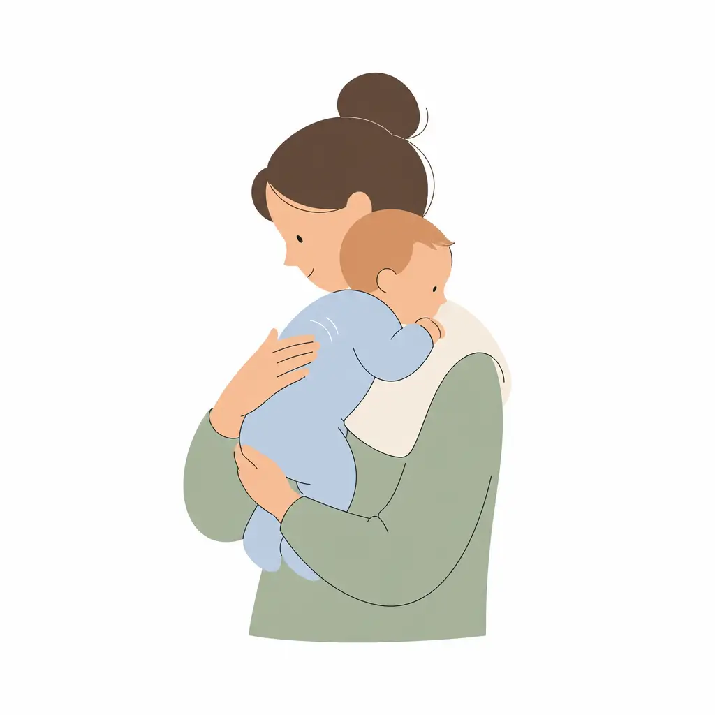 Parent burping a baby upright over the shoulder after a feed