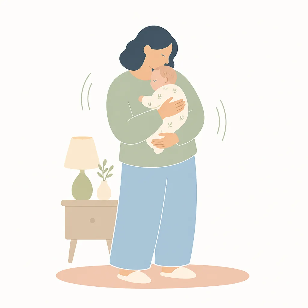 Parent rocking a crying baby during the evening settling window