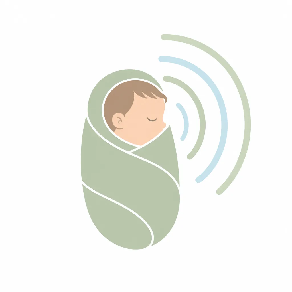 Swaddled baby settling to steady white noise