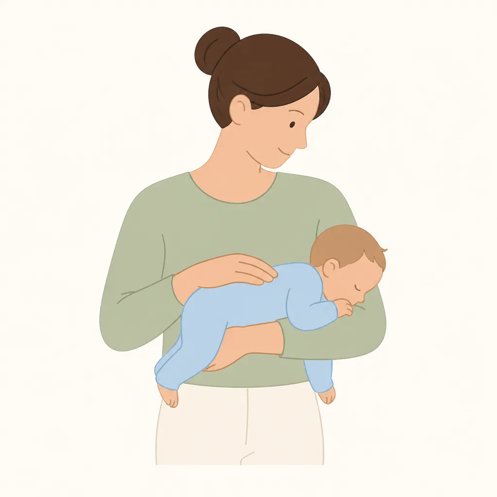 The colic carry: baby held tummy-down along the forearm