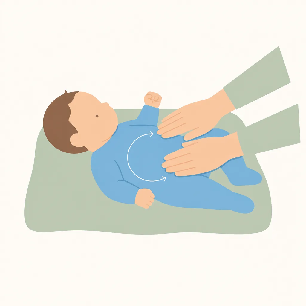 Slow clockwise tummy massage to move trapped wind