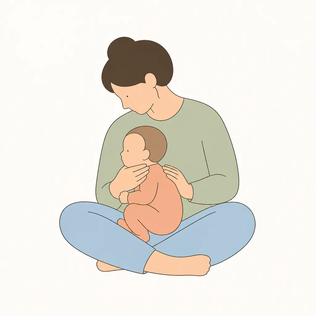Burping a newborn sitting upright on the lap