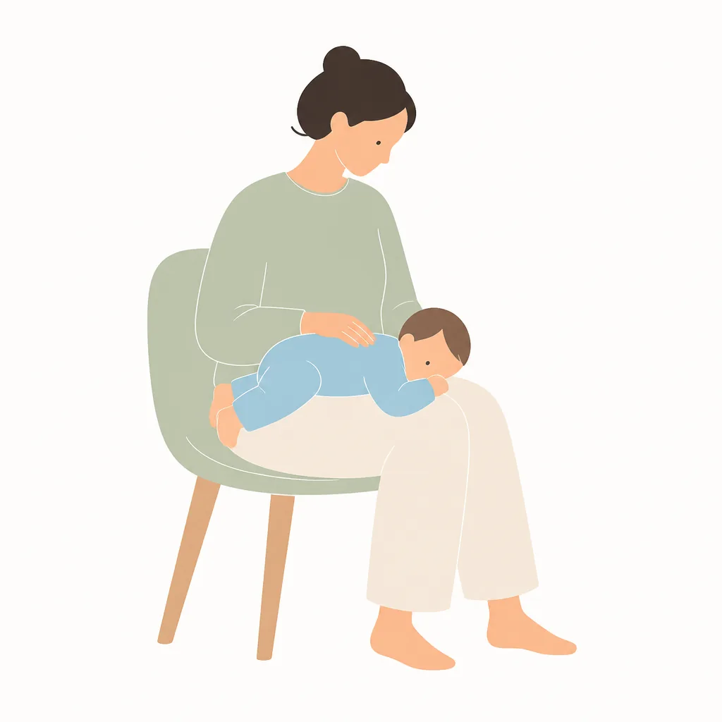 Across the lap hold: baby tummy-down across a seated parent's thighs