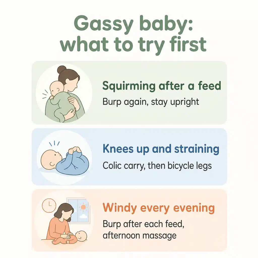 Gassy baby: what to try first for squirming, straining and evening wind