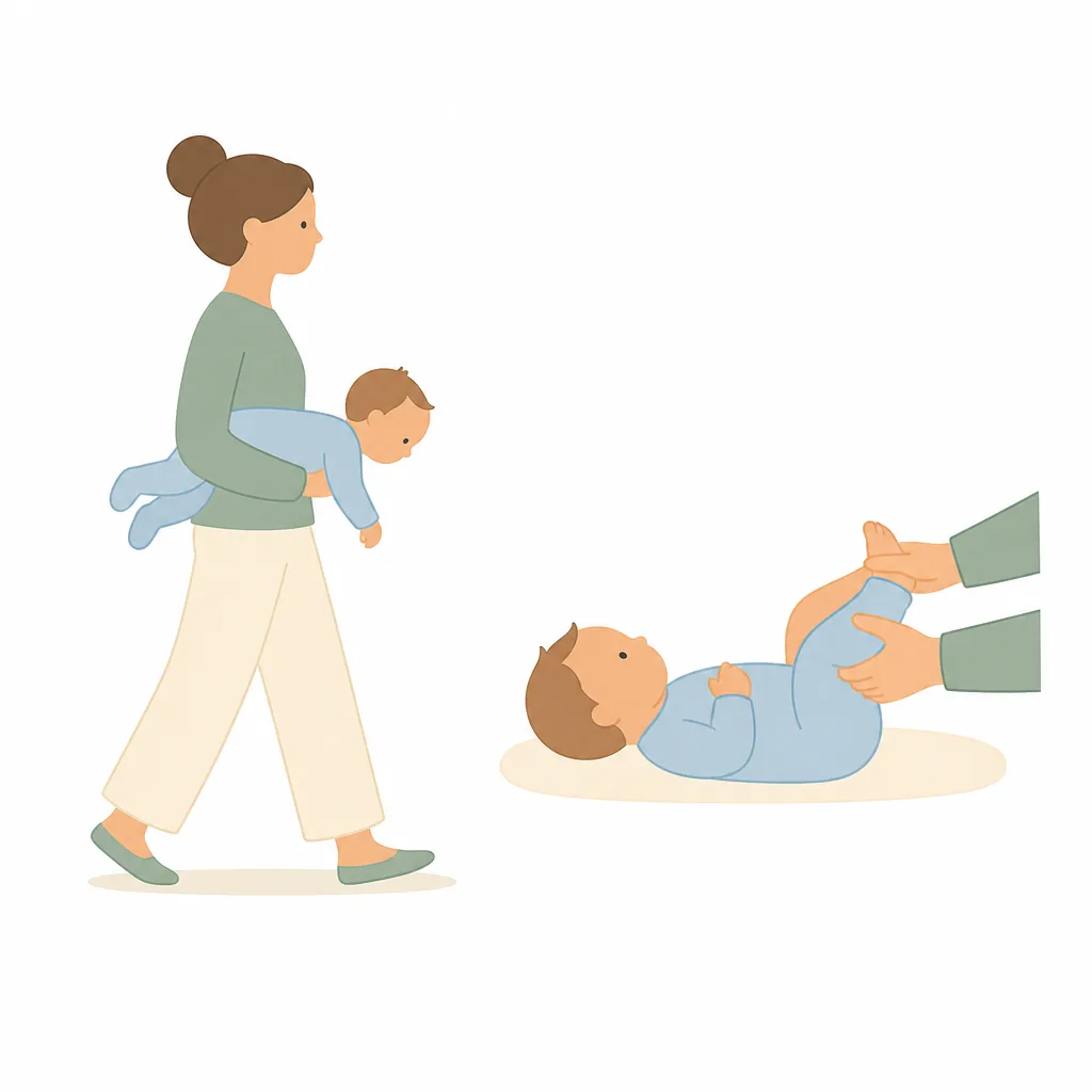 Tummy-down holds and bicycle legs to relieve baby wind