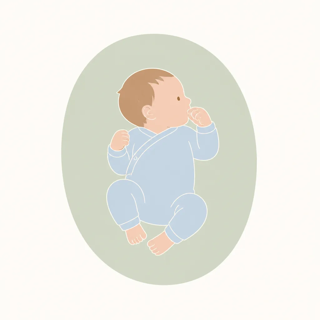 Newborn showing early hunger cues, hand to mouth before crying starts