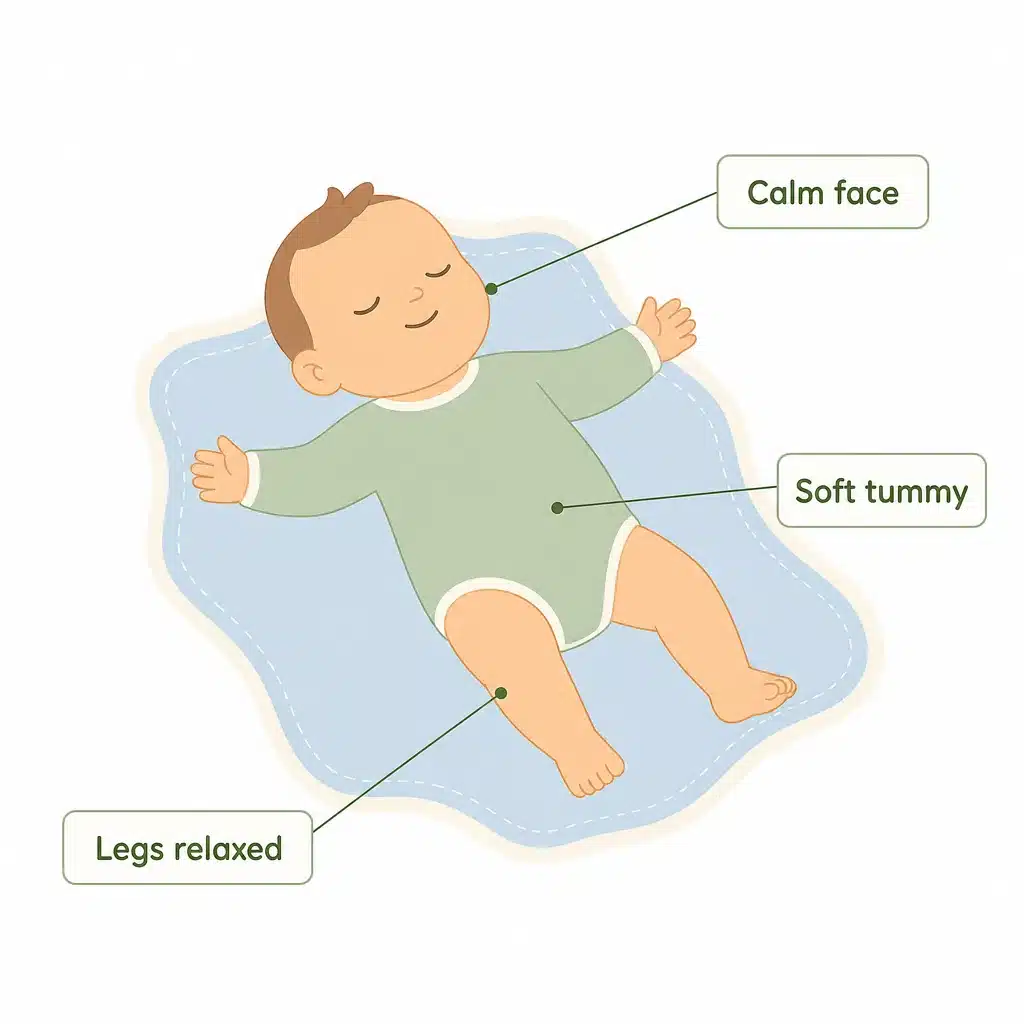 What a release looks like: calm face, soft tummy, legs relaxed